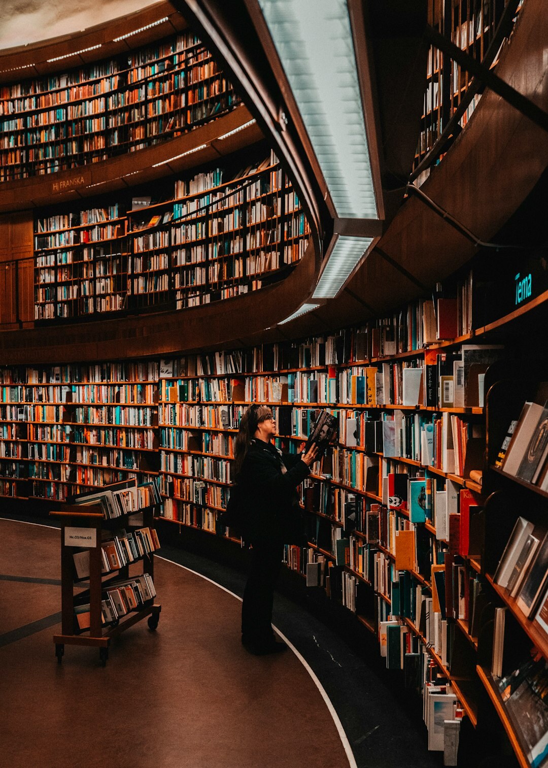 mystery author in library